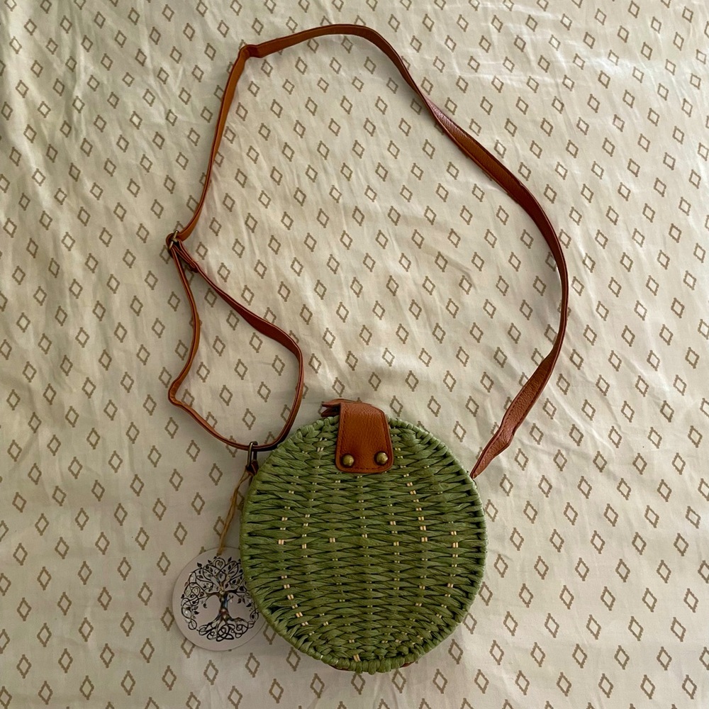 NWT Green Rattan Crossbody Bag